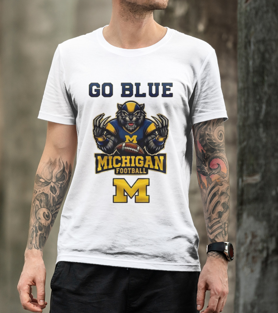 Go Blue Michigan Football Wolverine Mascot M T-Shirt
