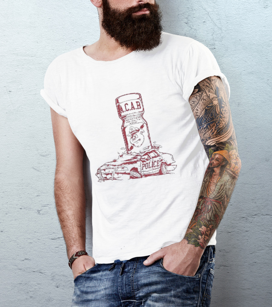 More Poppers Less Coppers ACAB Police Car T-Shirt