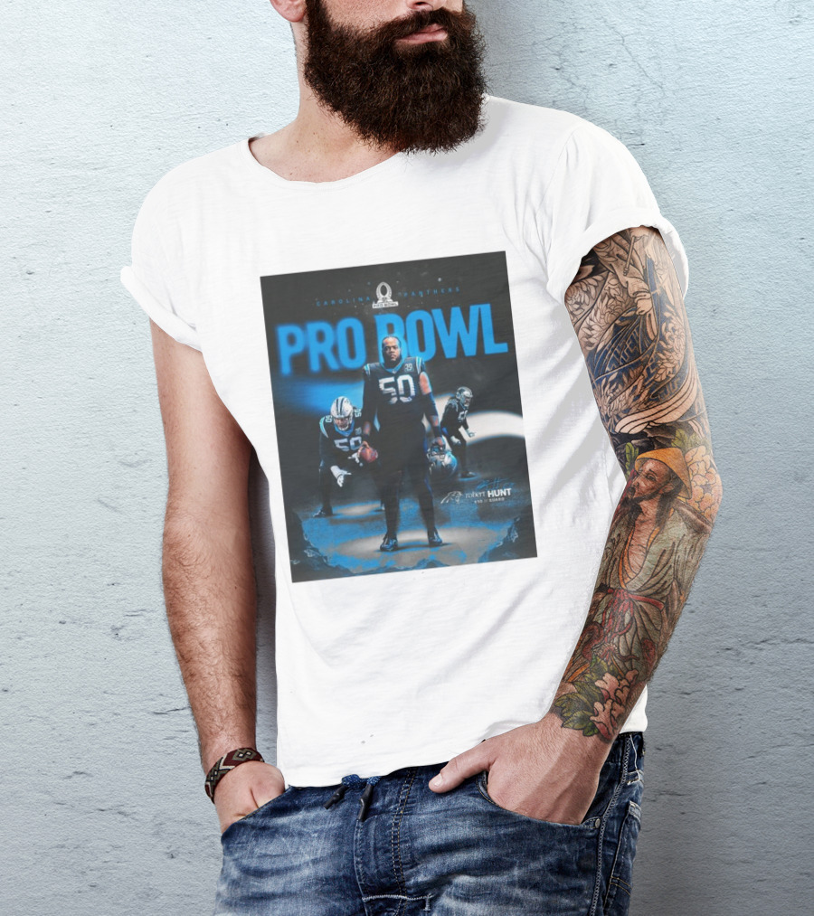 Carolina Panthers Pro Bowl 2025 Robert Hunt 50 Guard Signature NFL T-Shirt