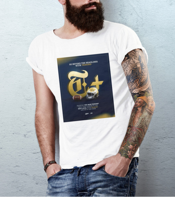 Notre Dame Fighting Irish Tribune+ Go Beyond The Headlines Football Helmet T-Shirt