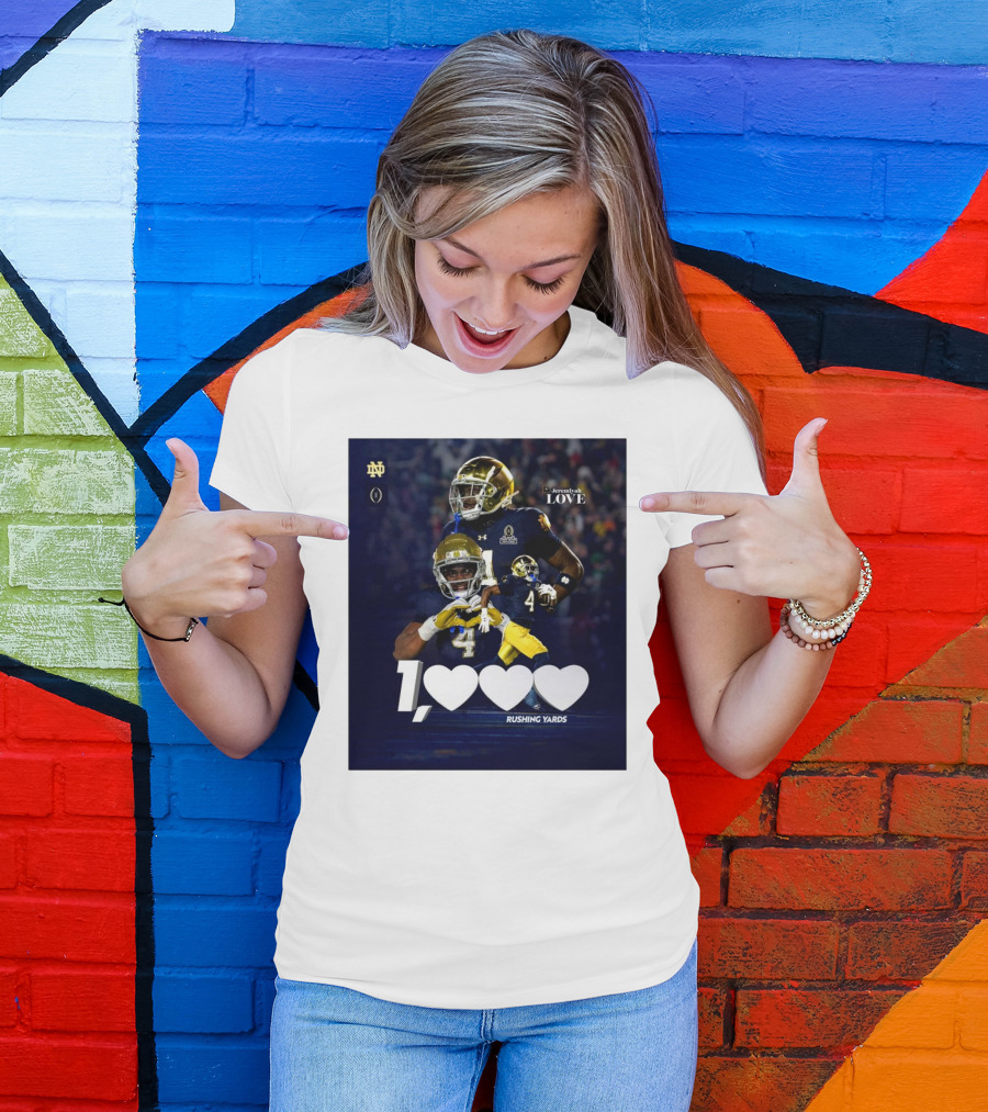 Notre Dame Fighting Irish Jeremiyah Love 1000 Rushing Yards T-Shirt