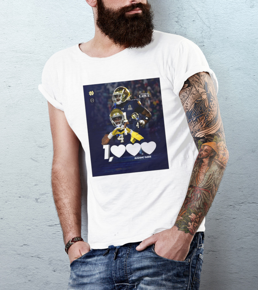 Notre Dame Fighting Irish Jeremiyah Love 1000 Rushing Yards T-Shirt