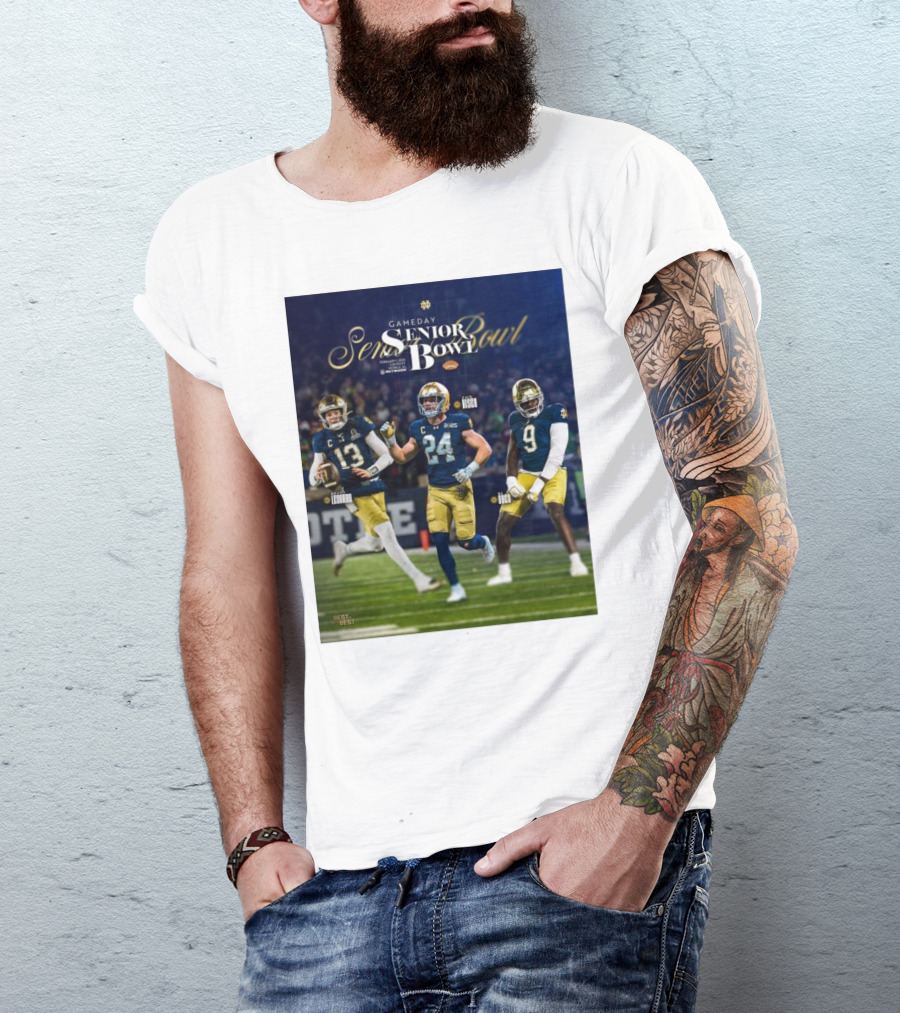 Gameday Senior Bowl February 2025 Notre Dame Fighting Irish Riley Leonard Jack Kiser RJ Oben T-Shirt