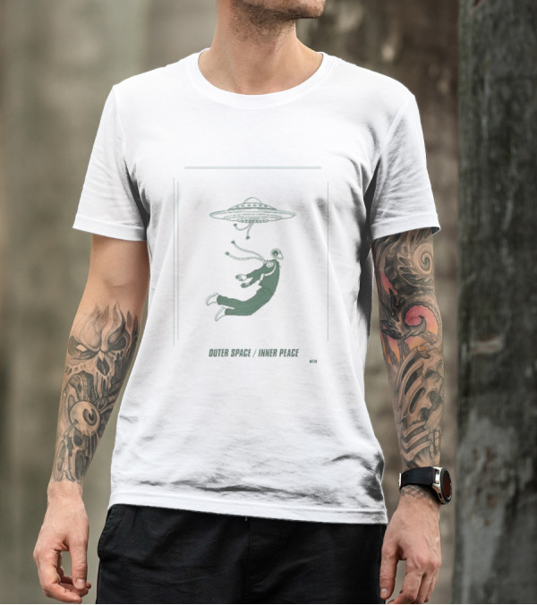 Outer Space Inner Peace UFO Meditation Floating Human T-Shirt