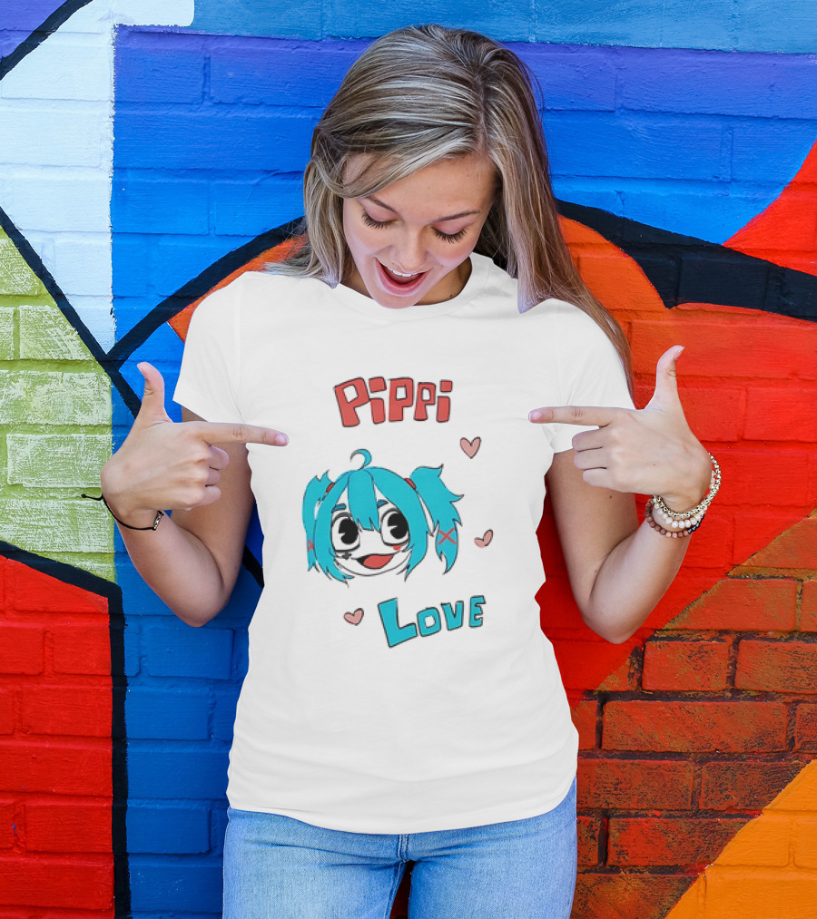 Pippi Love Blue Hair Cute Hearts T-Shirt