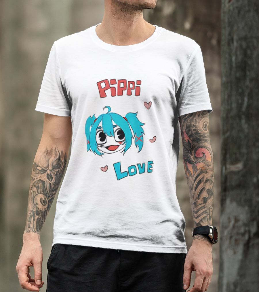 Pippi Love Blue Hair Cute Hearts T-Shirt