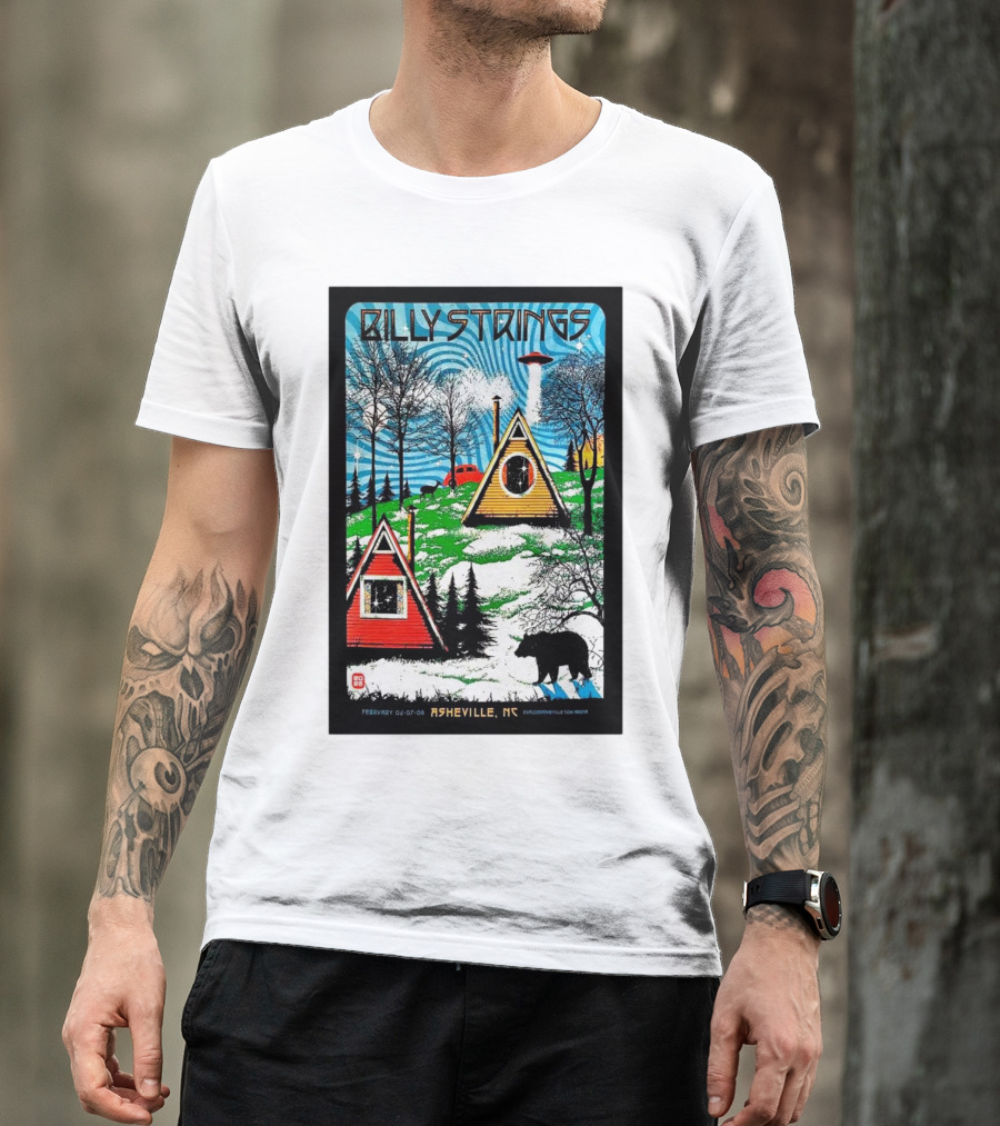 Billy Strings Feb 6-8 2025 ExploreAsheville.com Arena NC Cabin UFO Bear Forest T-Shirt