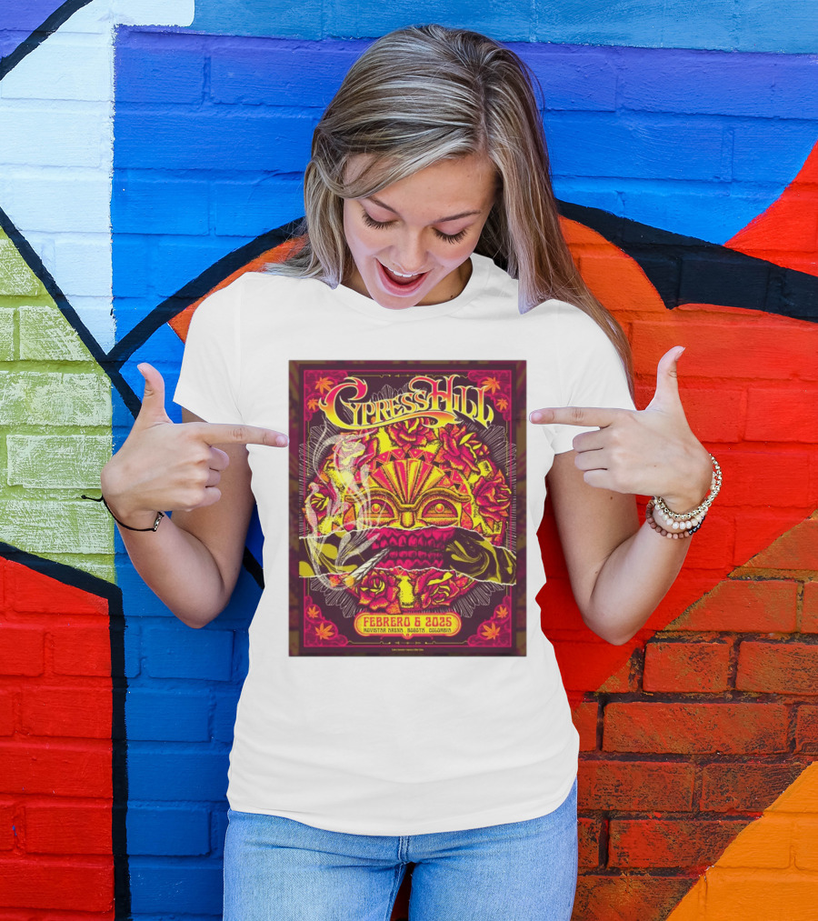 Cypress Hill Febrero 6 2025 Movistar Arena Bogotá Colombia Sun Mask Smoking Roses T-Shirt