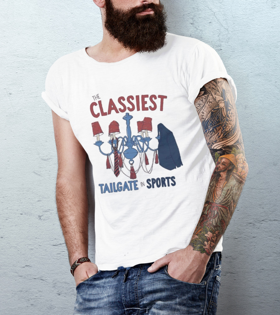 The Classiest Tailgate In Sports Chandelier Suit Tie Red Blue T-Shirt