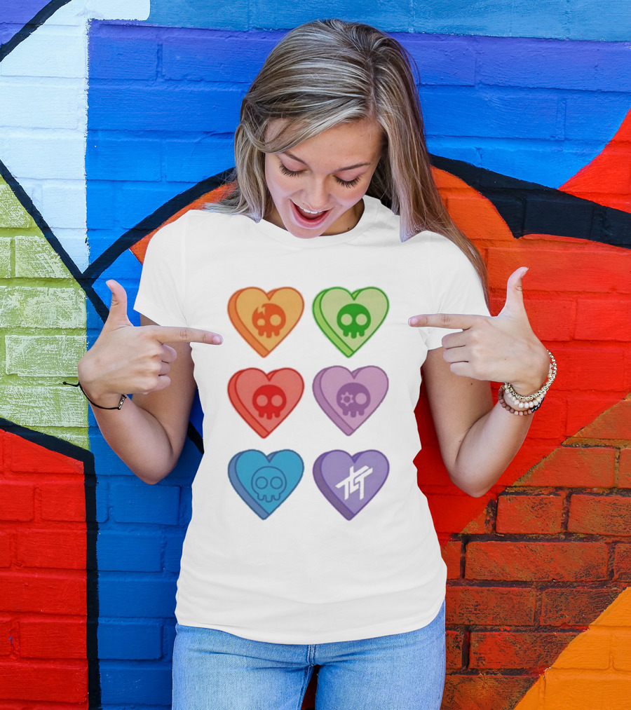 The Living Tombstone Colorful Candy Hearts Skull Motif Baby Doll T-Shirt