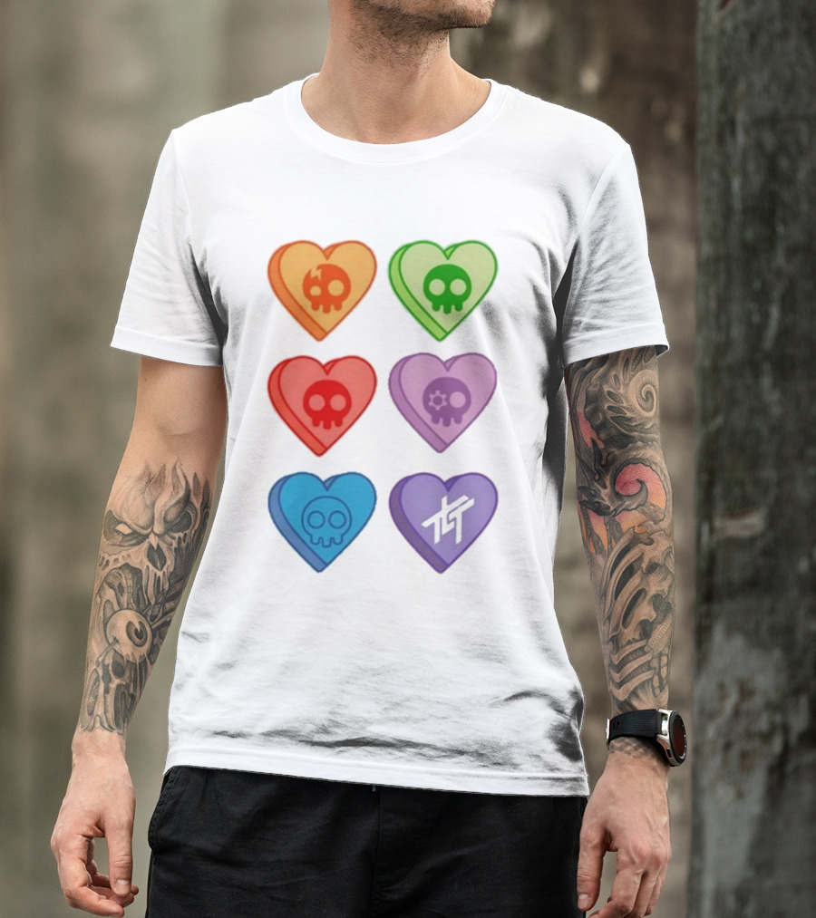 The Living Tombstone Colorful Candy Hearts Skull Motif Baby Doll T-Shirt