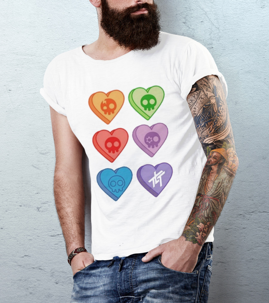 The Living Tombstone Colorful Candy Hearts Skull Motif Baby Doll T-Shirt