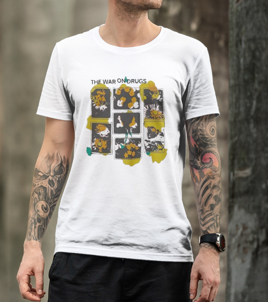 The War On Drugs Floral Squares Butterflies And Flowers T-Shirt