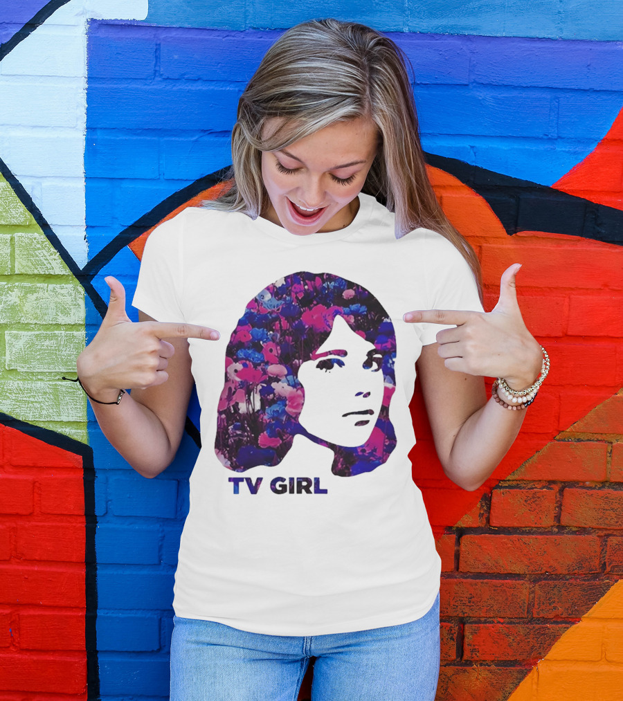 TV Girl Flower Pattern Face Design T-Shirt