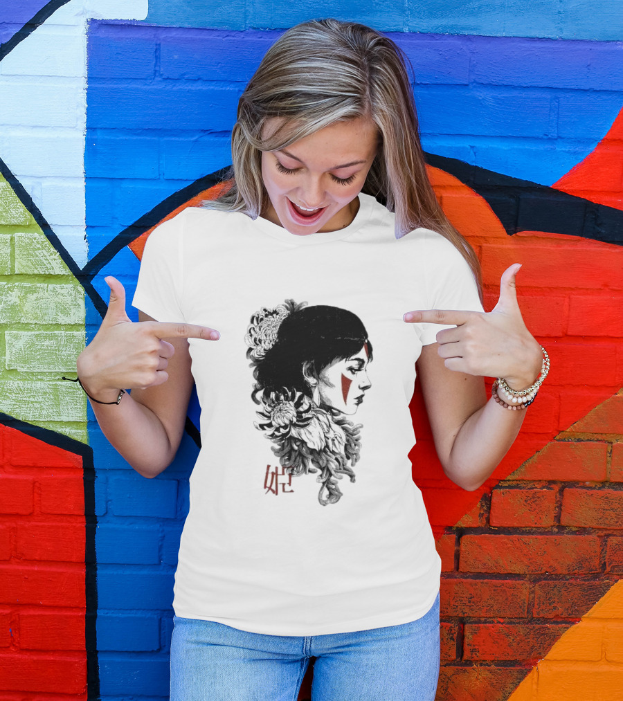 Rafael Baptista Wolf Girl Floral Face Paint Chrysanthemum T-Shirt