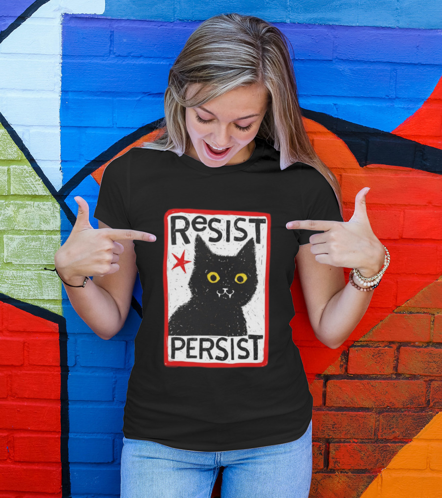 Resist Persist Black Cat Activism Red Star Empowerment T-Shirt