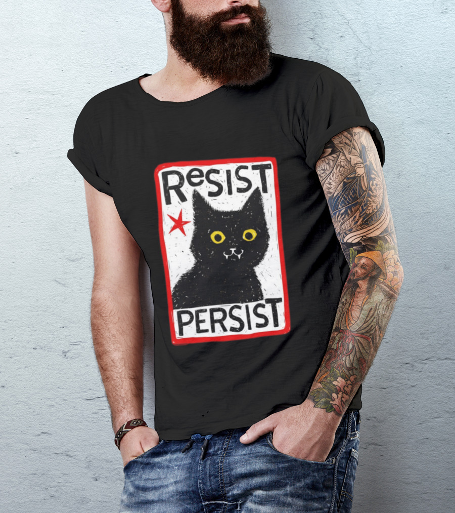 Resist Persist Black Cat Activism Red Star Empowerment T-Shirt