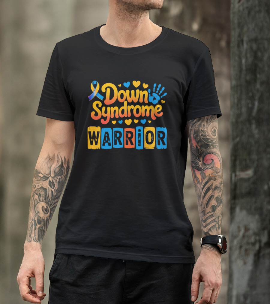 Down Syndrome Warrior Ribbon Handprint Hearts T-Shirt