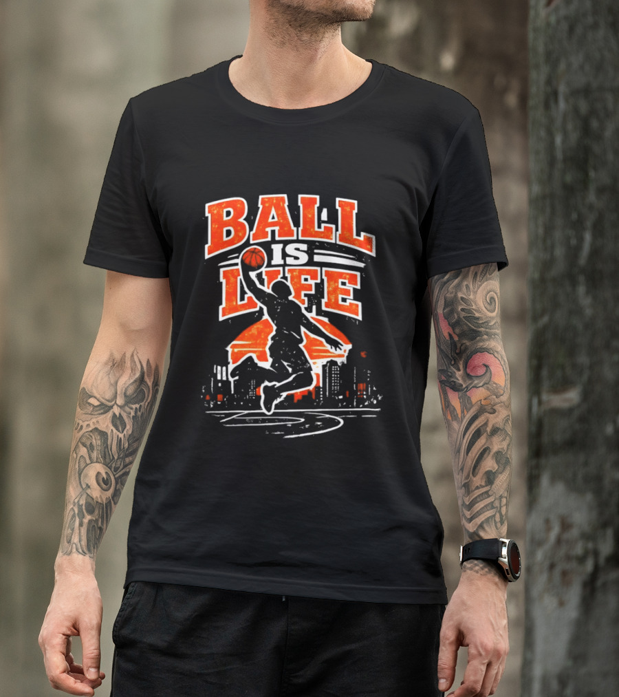 Ball Is Life Dunking Cityscape Skyline T-Shirt