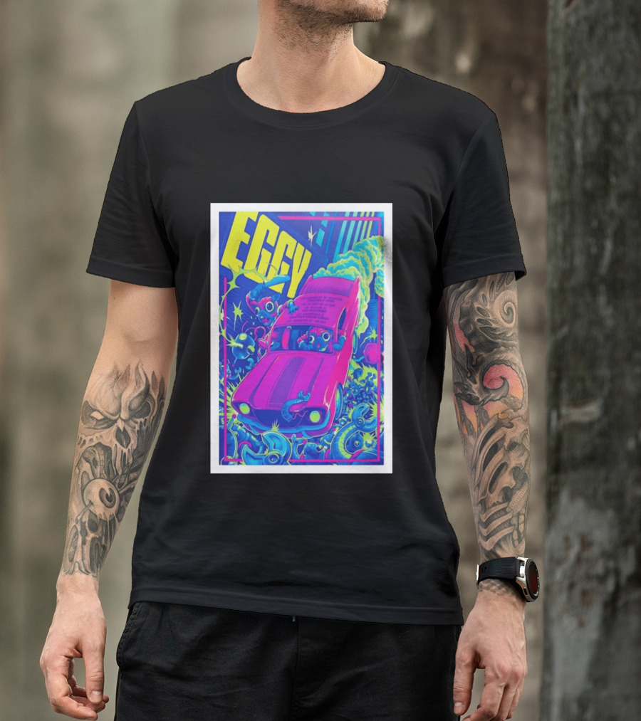 Eggy March 8 2026 The Burl Show Retro Neon Car Adventure T-Shirt
