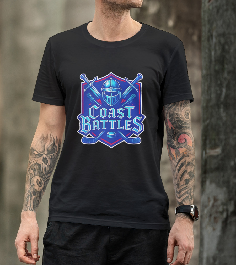 Coast Battles Hockey Knight Helm Swords And Crossed Sticks T-Shirt