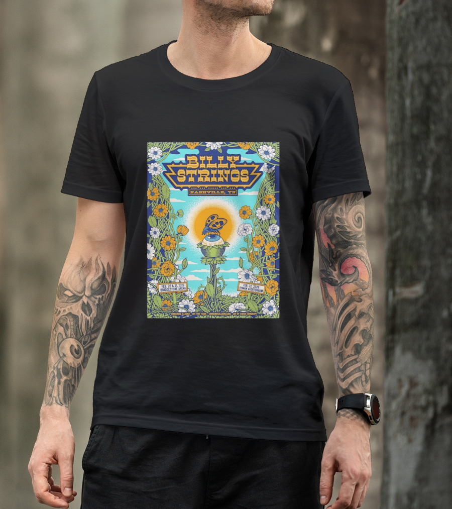 Billy Strings Nashville TN Bridgestone Arena Ryman Auditorium February 2026 Butterfly Flowers T-Shirt