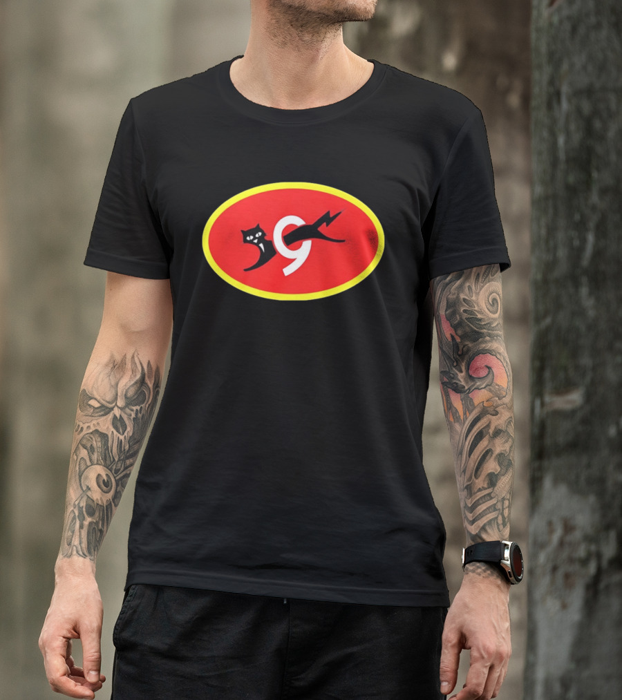 Eveready Black Cat 9 Lightning Bolt Red Oval T-Shirt