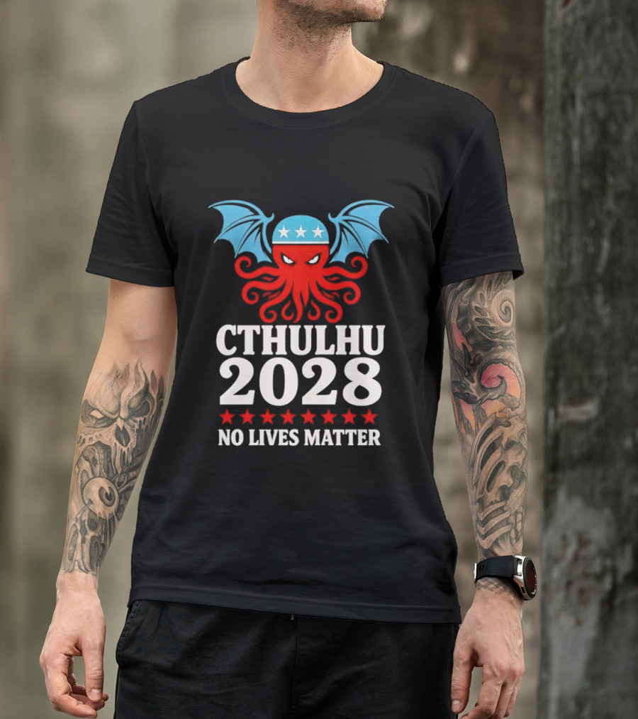 Cthulhu 2028 No Lives Matter Five Stars Red Tentacles Blue Wings T-Shirt