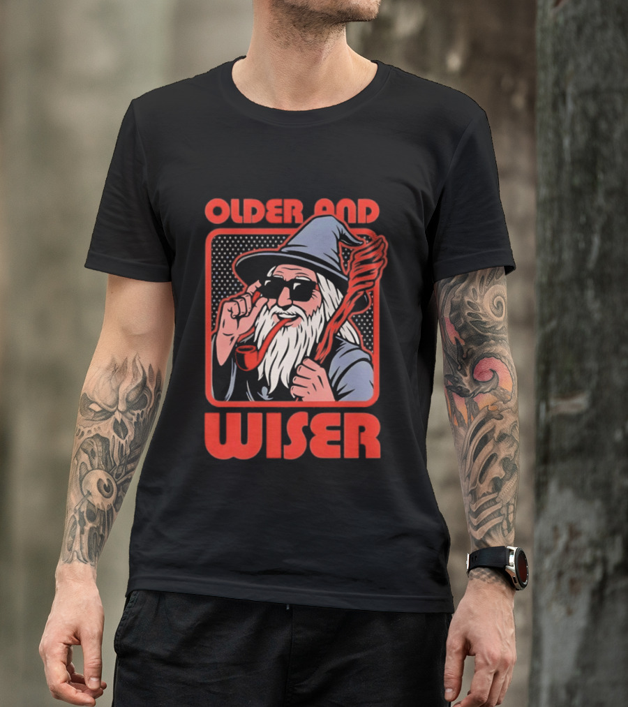 Older And Wiser Gandalf Smoking Pipe And Staff T-Shirt