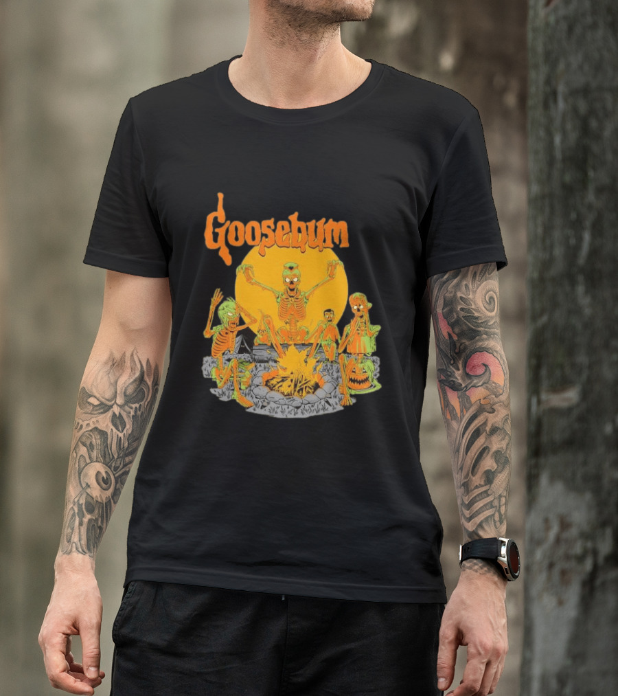 Goosebumps Skeleton Campfire Gnomes Slappy The Dummy Halloween Scene T-Shirt