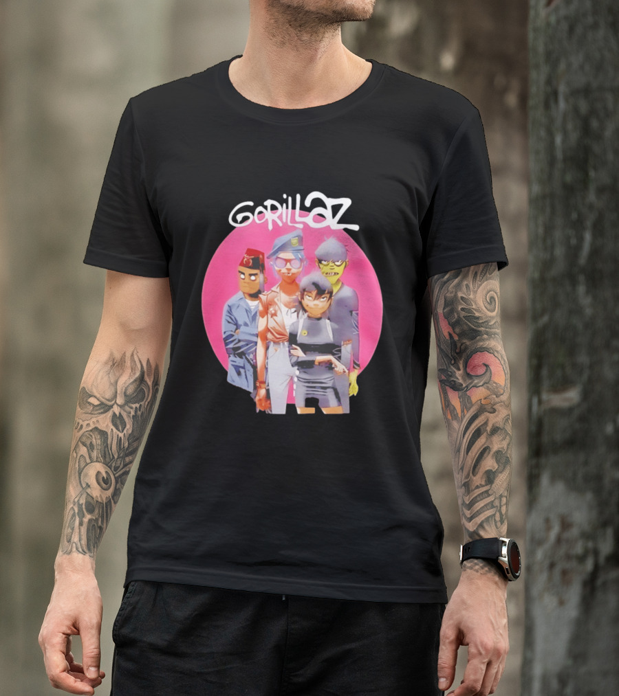Gorillaz Humanz Group Characters On Pink T-Shirt