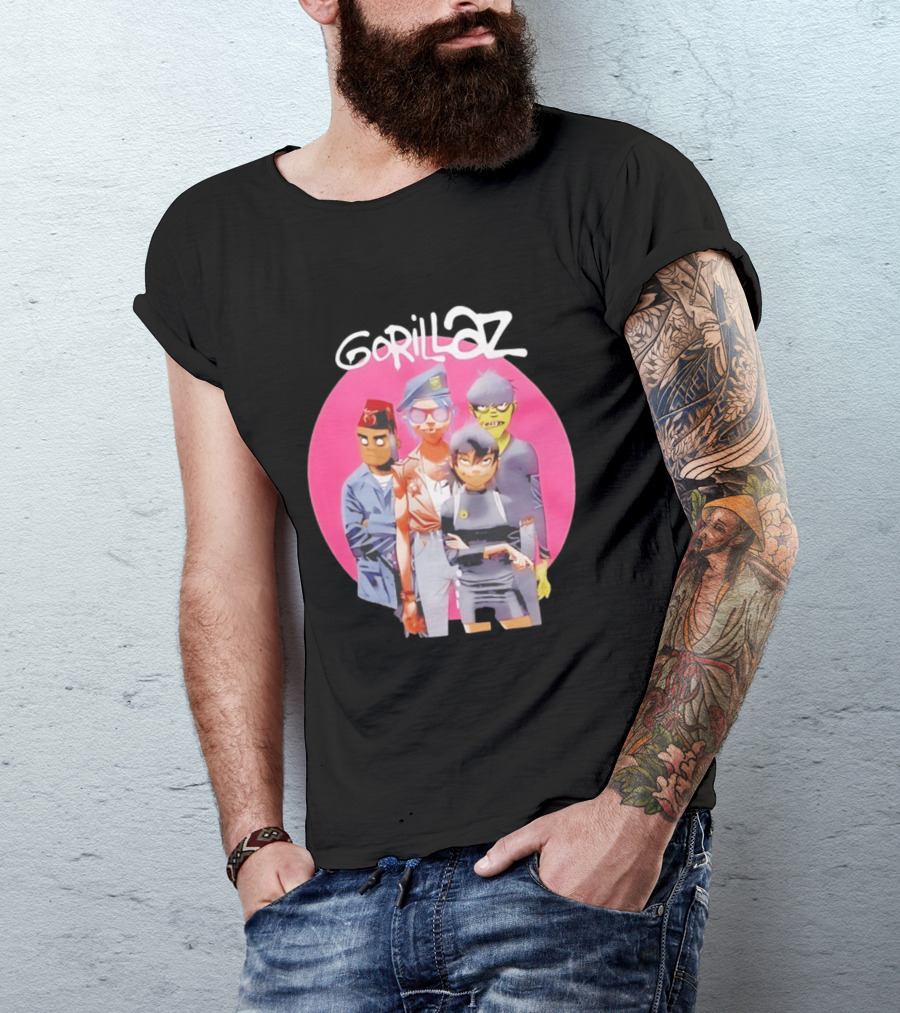 Gorillaz Humanz Group Characters On Pink T-Shirt