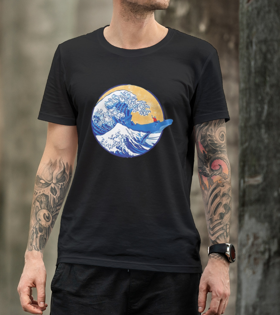 The Great Wave Meets The Great Beast With Whale Rider And Surfing Waves T-Shirt