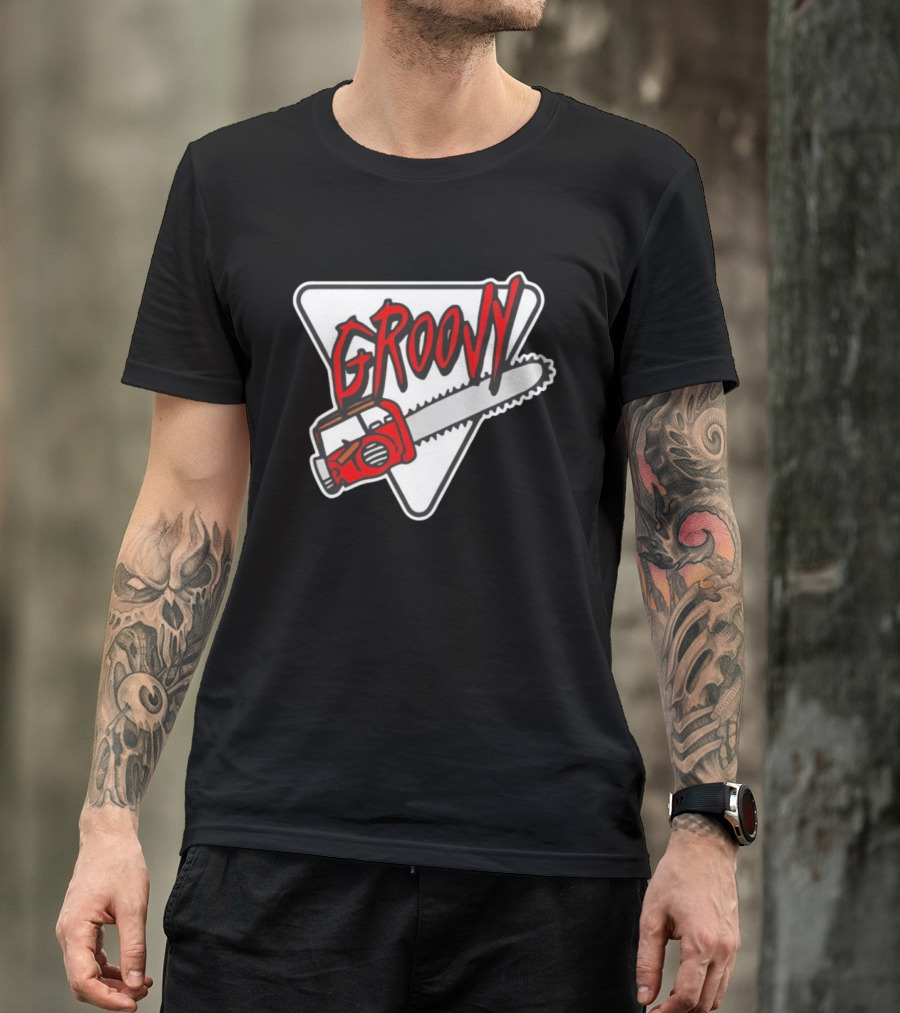 Groovy Chainsaw Retro Graphic Triangular T-Shirt