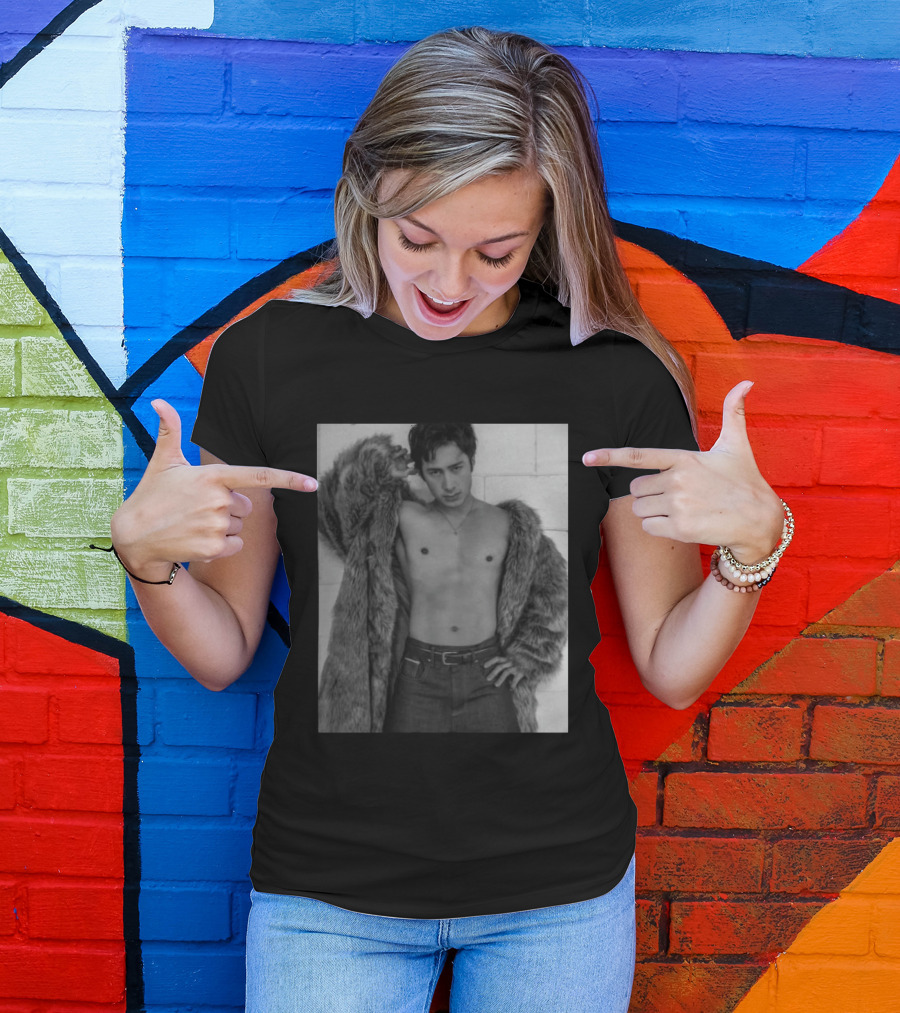 Hudson Williams Bold Fur Coat Statement With Classic Denim T-Shirt