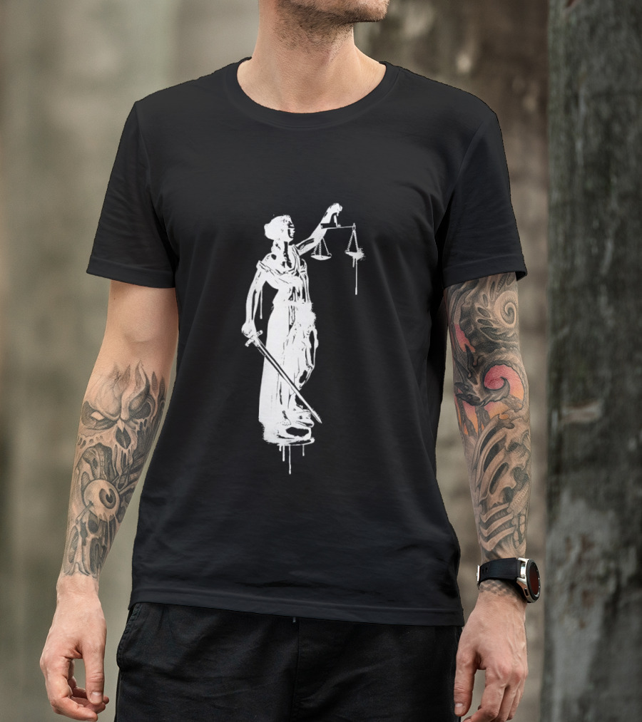 Blindfolded Justice Holding Scales And Sword T-Shirt