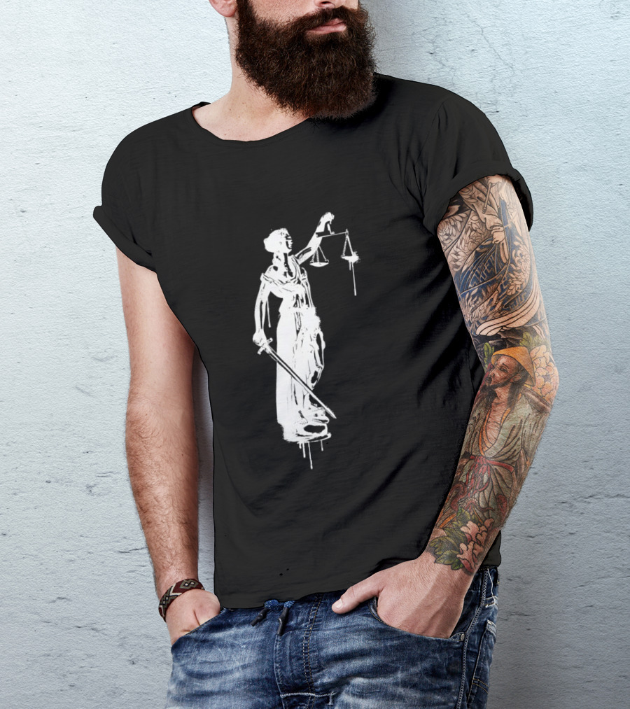 Blindfolded Justice Holding Scales And Sword T-Shirt