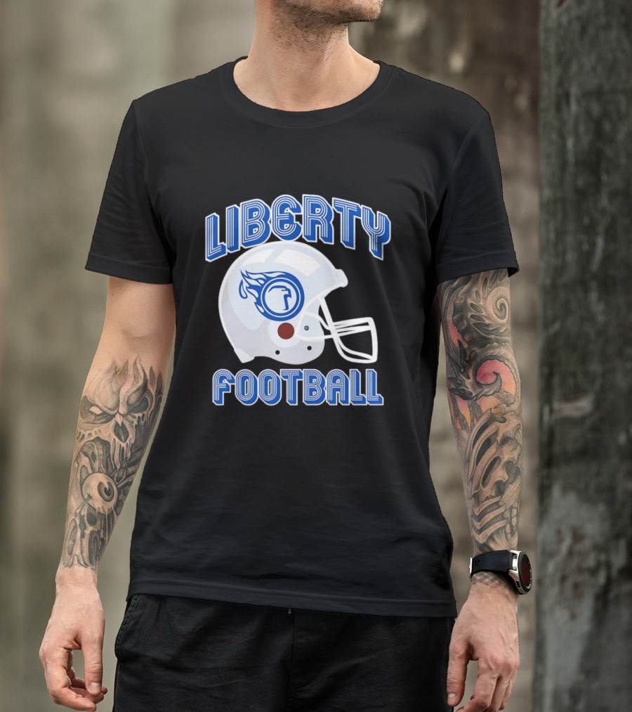 Liberty Football Helmet Flames Icon Blue T-Shirt