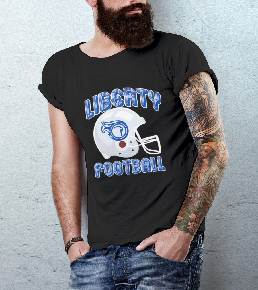 Liberty Football Helmet Flames Icon Blue T-Shirt