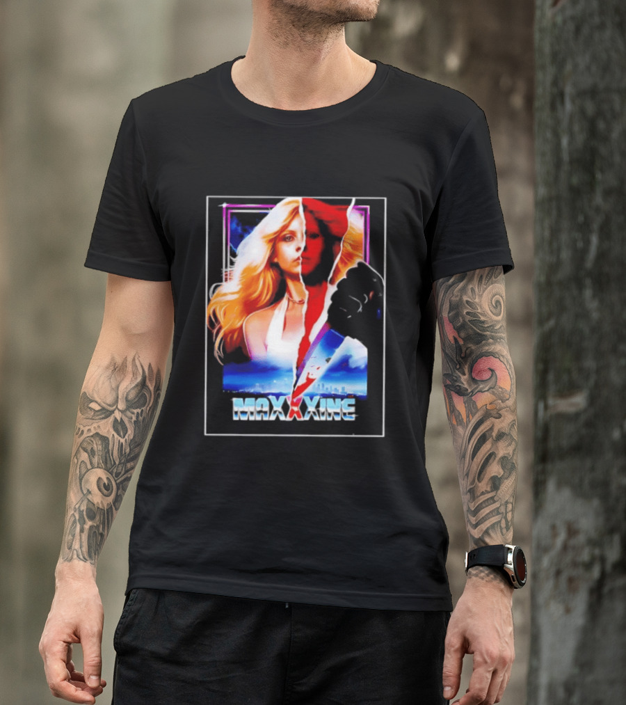 MaXXXine Mia Goth Horror Movie Knife Urban Skyline T-Shirt