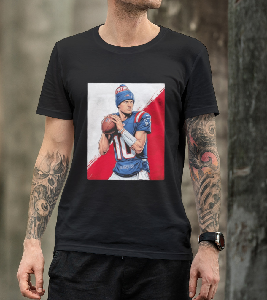 New England Patriots Number 10 Quarterback Throwing Football Beanie T-Shirt