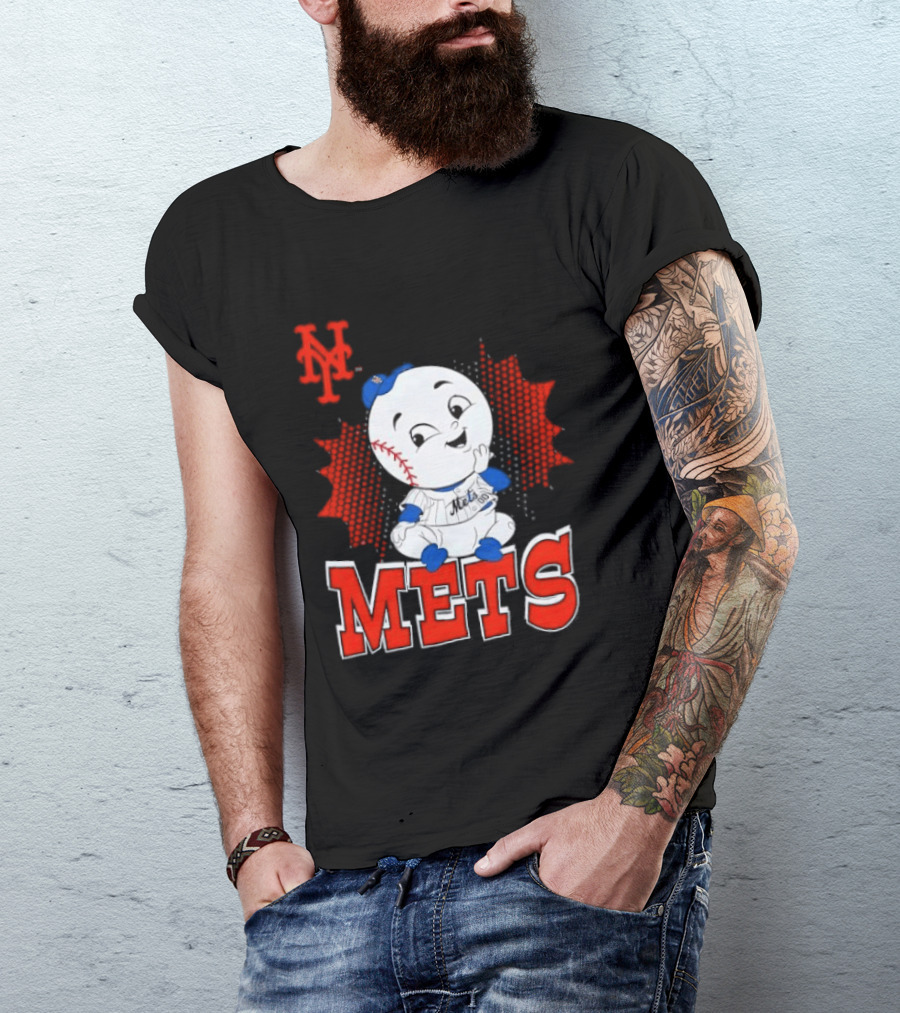 NY Mets Mr. Met Cartoon Character With Baseball And Team T-Shirt