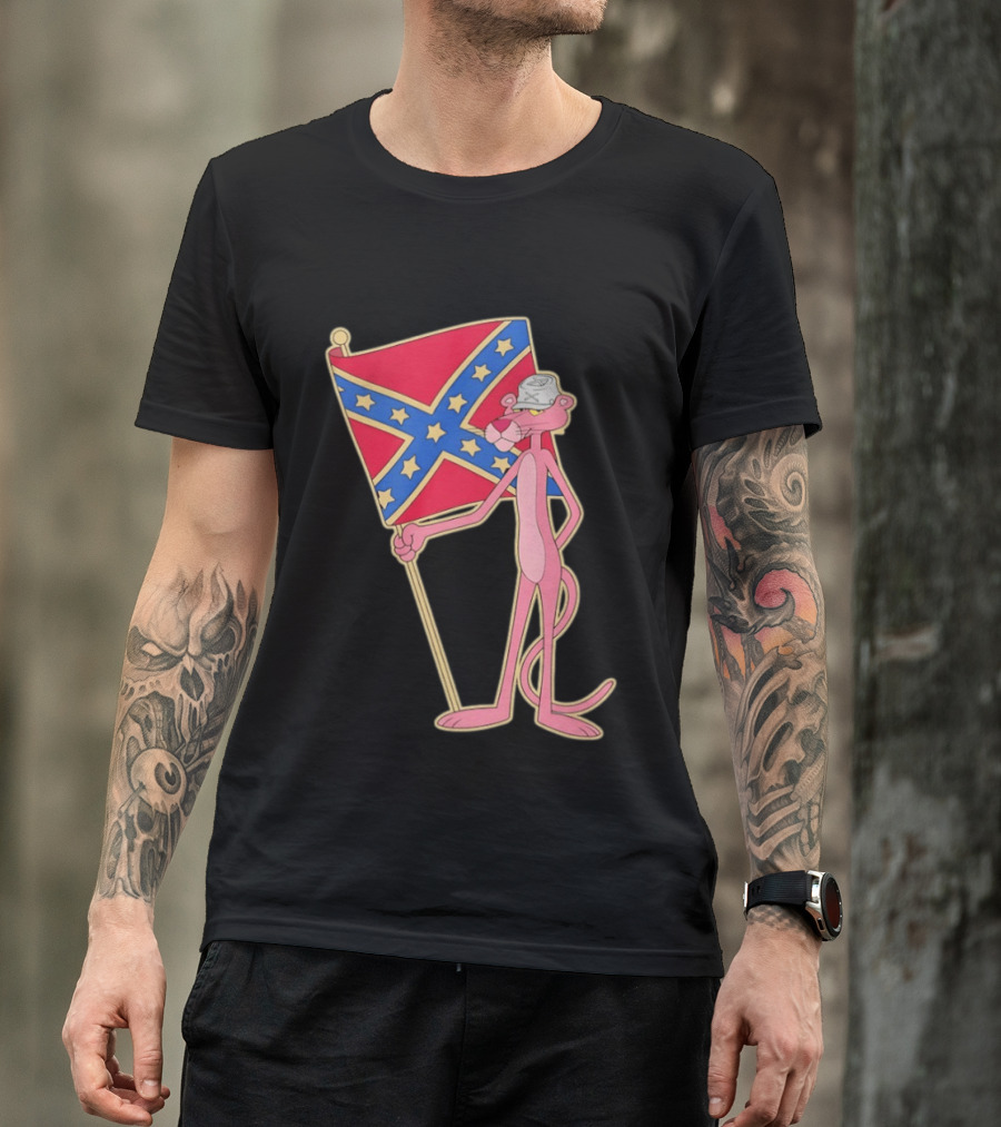 Pink Panther Holding Confederate Flag T-Shirt