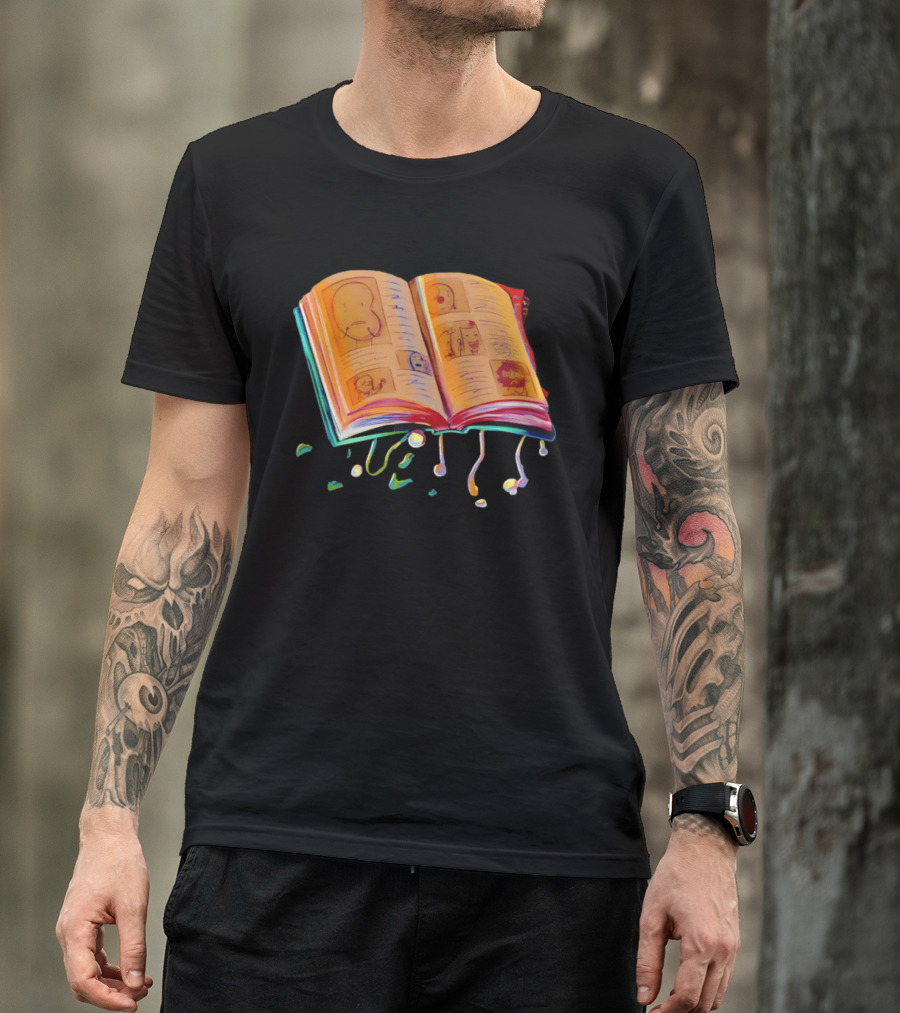 Sacri Book Open Pages With Expressive Faces Illustrations T-Shirt