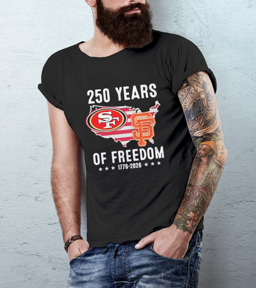 San Francisco 49ers 250 Years Of Freedom 1776 2026 USA Map T-Shirt