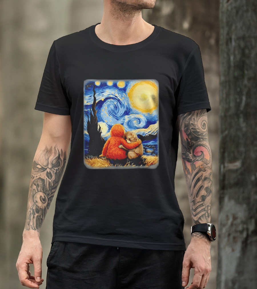 Punch Kun Panchi Kun Van Gogh Monkey Punch Starry Night Hugging Scene T-Shirt