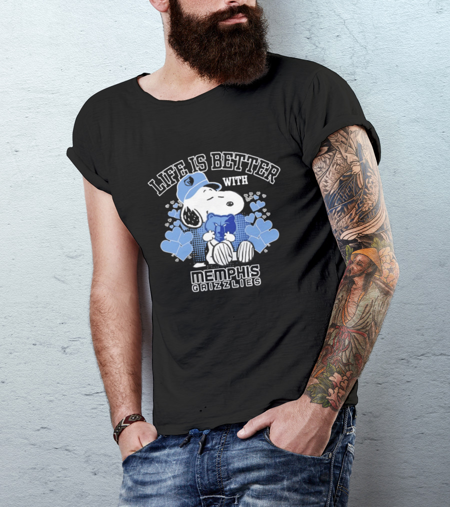 Life Is Better With Memphis Grizzlies Snoopy Holding Memphis Grizzlies T-Shirt
