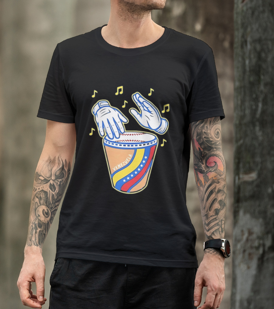 Venezuela Baseball Drum With Music Notes And Gloves T-Shirt