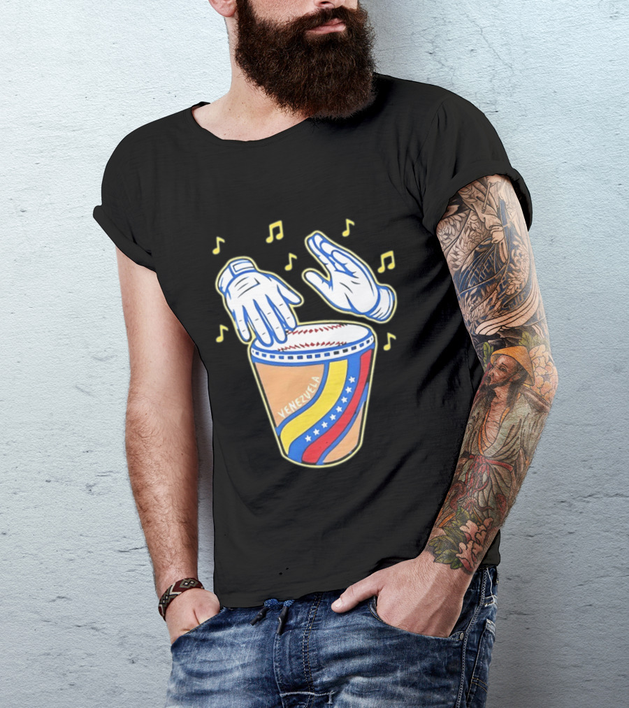 Venezuela Baseball Drum With Music Notes And Gloves T-Shirt