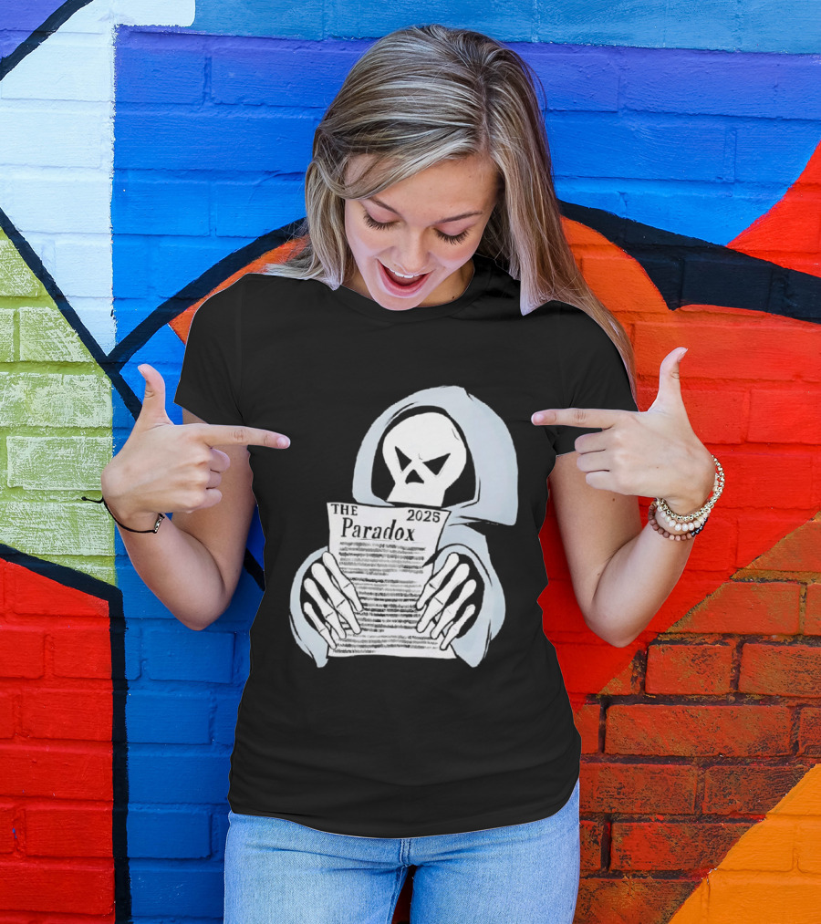 The Paradox Skull Grim Reaper Holding 2023 Newspaper T-Shirt